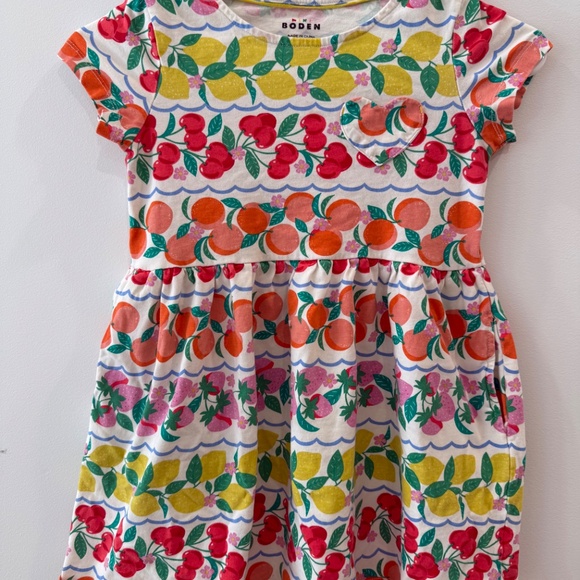 Mini Boden - Rainbow Fruit Stripe Heart Pocket Fun Jersey Dress, Size 7-8 - Picture 4 of 6